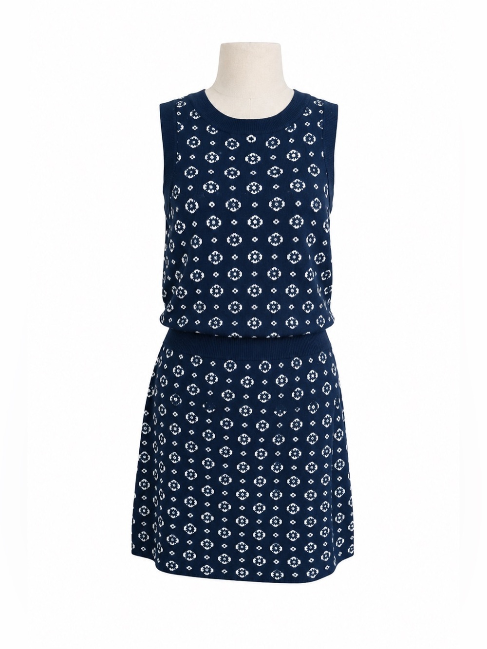 LOFT Navy & White Jacquard Floral Sweater Tank & Mini Skirt Matching Set